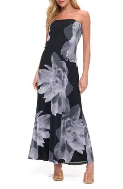 O.l. Floral Strapless Gown In Black