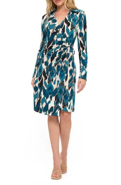 O.l. Long Sleeve Faux Wrap Dress In Blue