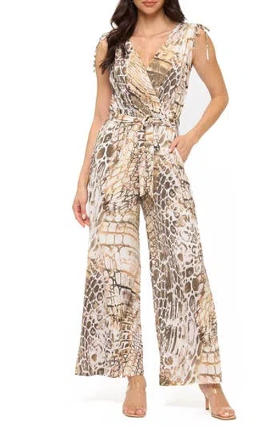 O.l. Printed Sleeveless Jumpsuit In Neutral
