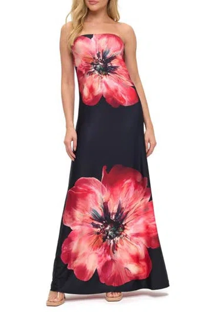 O.l. Printed Strapless Maxi Dress In Black