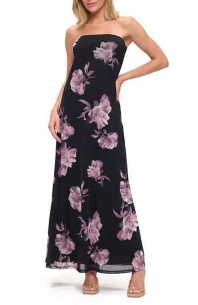 O.l. Printed Strapless Maxi Dress In Blue