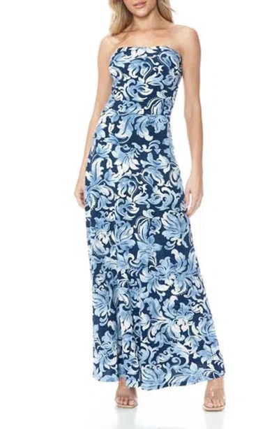 O.l. Printed Strapless Maxi Dress In Blue