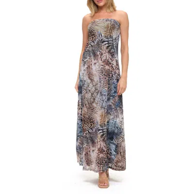 O.l. Printed Strapless Maxi Dress In Gray