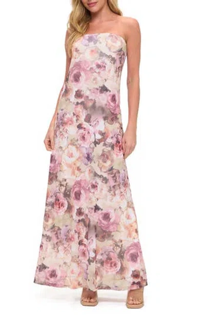 O.l. Printed Strapless Maxi Dress In Pink