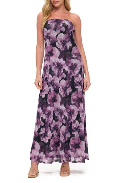 O.l. Printed Strapless Maxi Dress In Purple