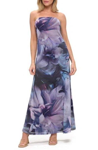 O.l. Printed Strapless Maxi Dress In Purple