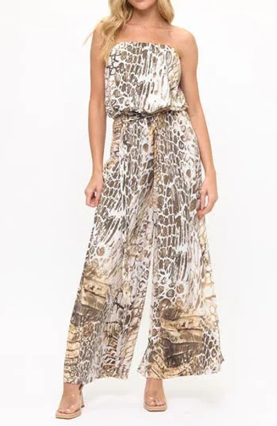 O.l. Printed Strapless Wide Leg Jumpsuit