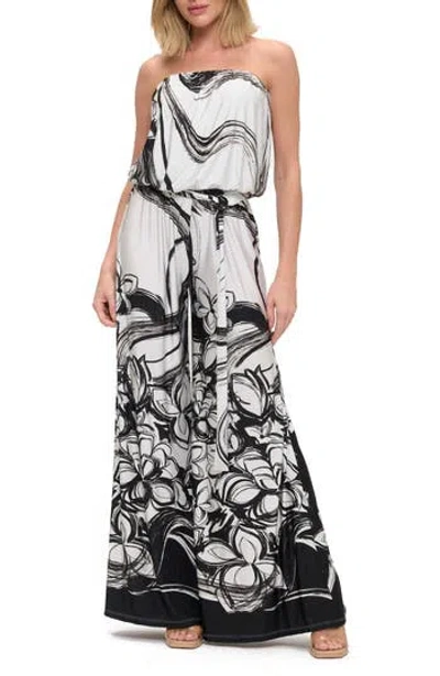 O.l. Printed Strapless Wide Leg Jumpsuit