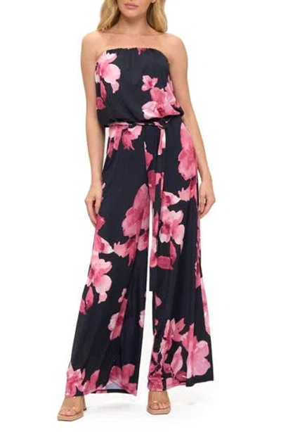 O.l. Printed Strapless Wide Leg Jumpsuit In Blue