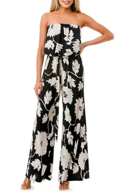 O.l. Printed Strapless Wide Leg Jumpsuit In Multi