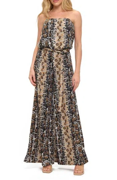 O.l. Printed Strapless Wide Leg Jumpsuit In Multi