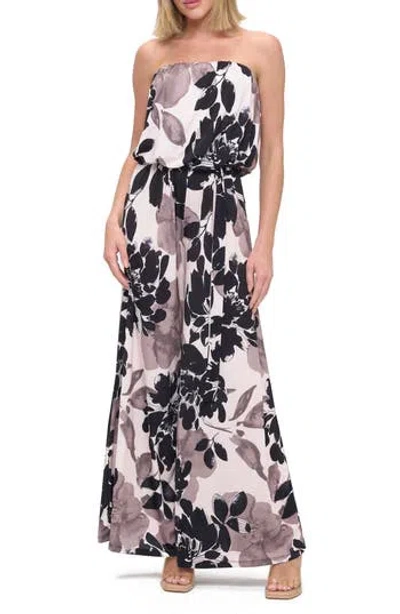 O.l. Printed Strapless Wide Leg Jumpsuit In Multi