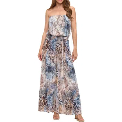 O.l. Printed Strapless Wide Leg Jumpsuit In Multi