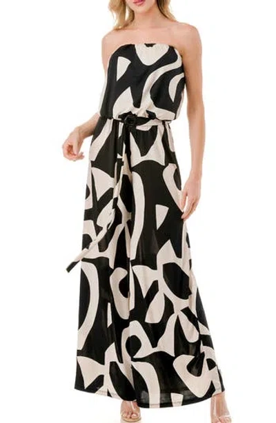 O.l. Printed Wide Leg Strapless Jumpsuit In Multi