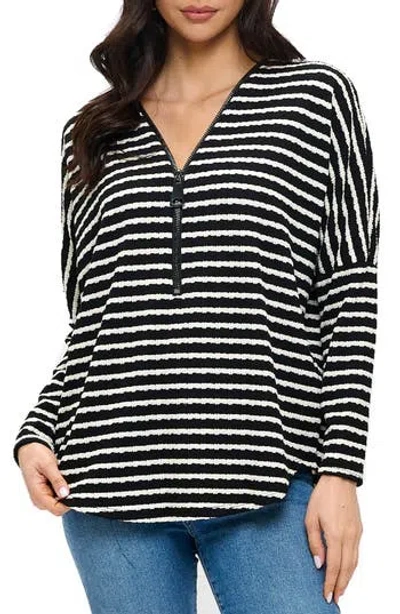 O.l. Quarter Zip Drop Shoulder Rib Long Sleeve Top In Multi
