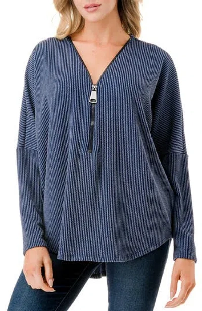 O.l. Quarter Zip Drop Shoulder Rib Long Sleeve Top In Multi