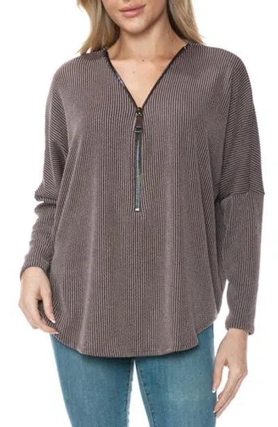 O.l. Quarter Zip Drop Shoulder Rib Long Sleeve Top In Multi