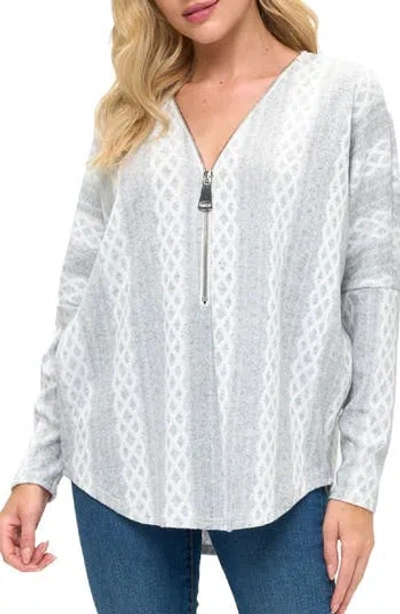 O.l. Quarter Zip Drop Shoulder Rib Long Sleeve Top In Multi