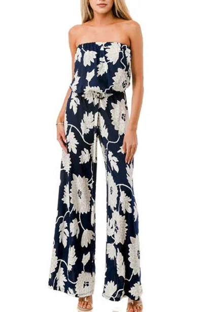 O.l. Strapless Tube Wide Leg Jumpsuit In Blue