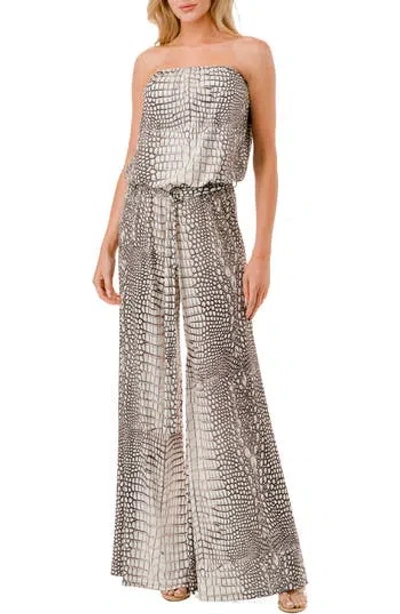 O.l. Strapless Tube Wide Leg Jumpsuit In Brown