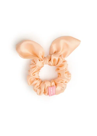 Olah Bunny Ear Silk Hair Tie Scrunchie In Apricot