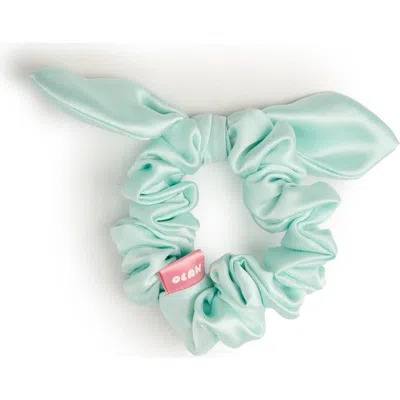 Olah Bunny Ear Silk Hair Tie Scrunchie In Blue