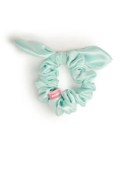 Olah Bunny Ear Silk Hair Tie Scrunchie In Blue