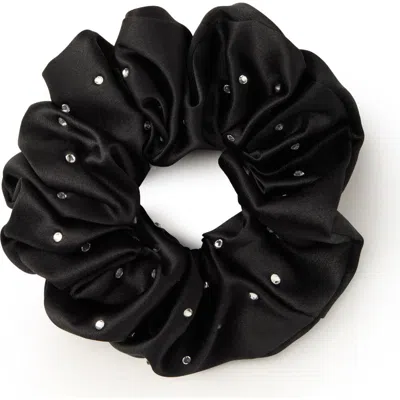 Olah Crystal Twinkle Silk Scrunchie In Black