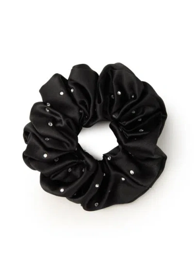 Olah Crystal Twinkle Silk Scrunchie In Black