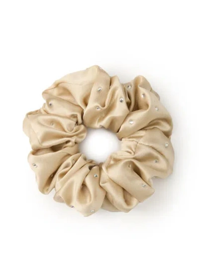 Olah Crystal Twinkle Silk Scrunchie In Champagne