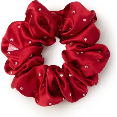 Olah Crystal Twinkle Silk Scrunchie In Red