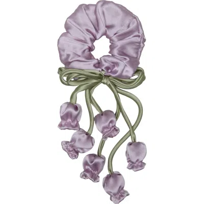 Olah Lily Of The Valley Silk Hair Tie Scrunchie In Purple