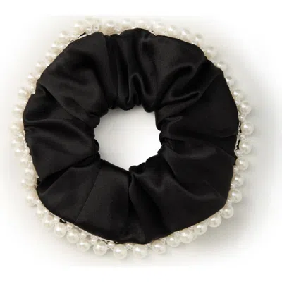 Olah Pearl Glaze Silk Scrunchie In Black