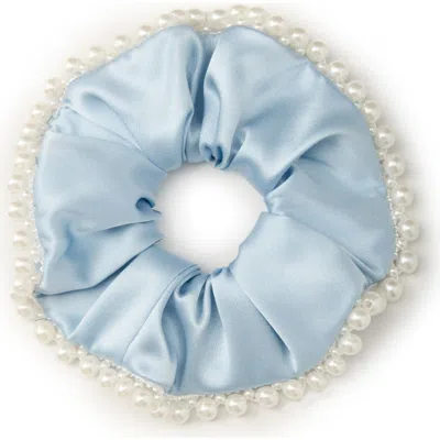 Olah Pearl Glaze Silk Scrunchie In Blue