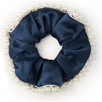 Olah Pearl Glaze Silk Scrunchie In Blue