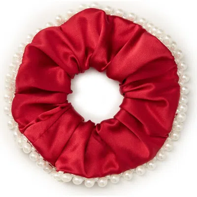 Olah Pearl Glaze Silk Scrunchie In Red
