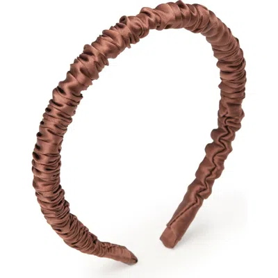 Olah Scrunched Silk Skinny Headband In Brown