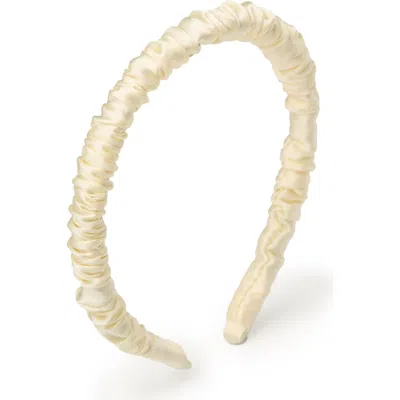 Olah Scrunched Silk Skinny Headband In White