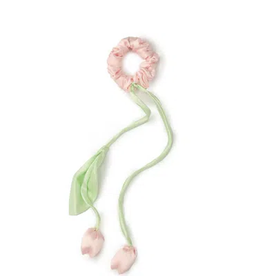 Olah Tulip Silk Hair Tie Scrunchie In Pink