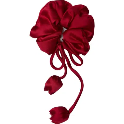 Olah Tulip Silk Hair Tie Scrunchie In Red