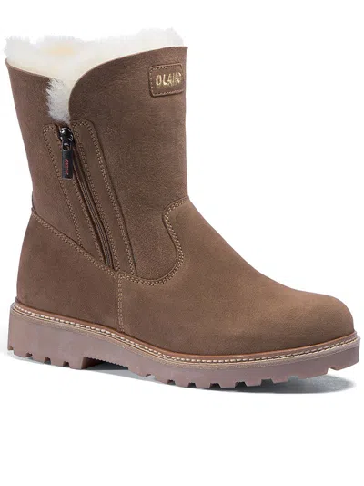 Olang White Fur Doposci Matte Ankle Boots In Brown