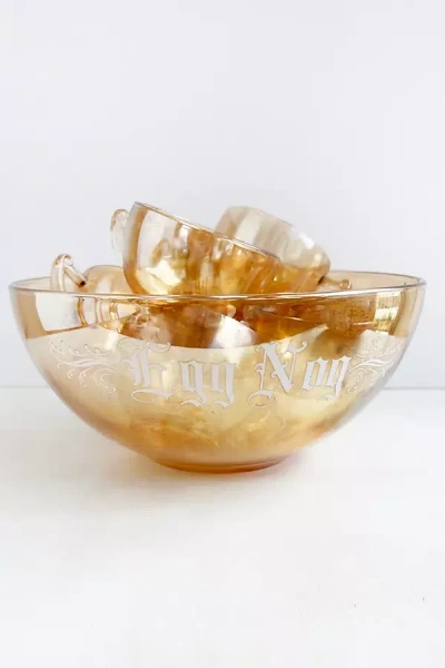 Old Flame Candle Co. Vintage 1950s Marigold Lustre Egg Nog Bowl + Cups In Gold