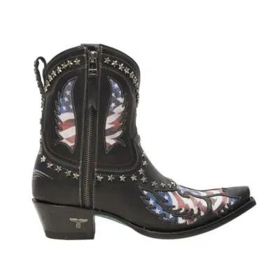 Pre-owned Old Glory American Lane Ladies  Flag Jet Black Snip Toe Bootie Lb0475a