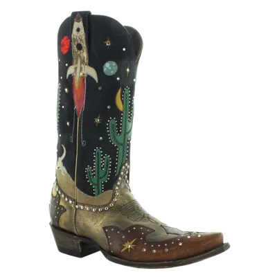 Pre-owned Old Gringo Ladies Galactic Buckaroo Copper, Oryx & Black Snip Toe Boots L3576-1