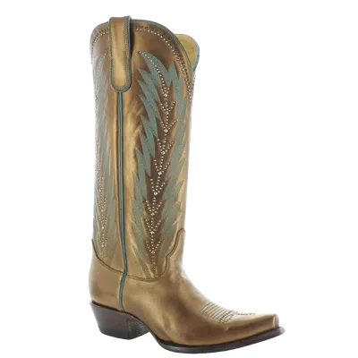 Pre-owned Old Gringo Ladies Karima Stud Copper Snip Toe Western Boots Yl614-4 In Gold