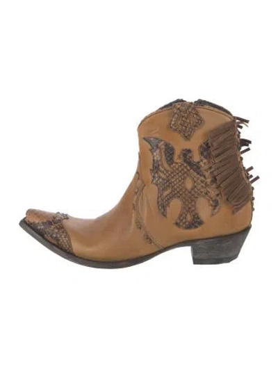 Pre-owned Old Gringo Leather Animal Print Western Boots In Brown