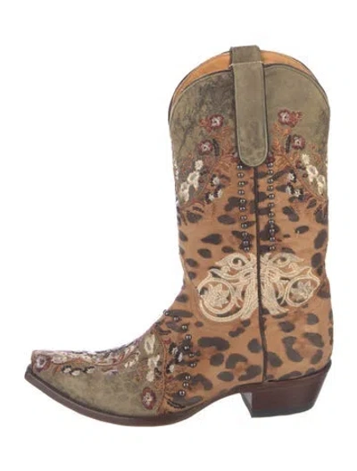 Pre-owned Old Gringo Leather Animal Print Western Boots In Brown