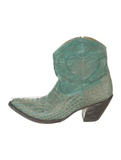 Pre-owned Old Gringo Leather Animal Print Western Boots In Green