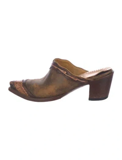 Pre-owned Old Gringo Leather Colorblock Pattern Mules In Brown