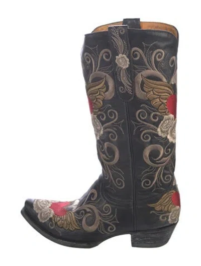 Pre-owned Old Gringo Leather Embroidered Accent Western Boots In Blue